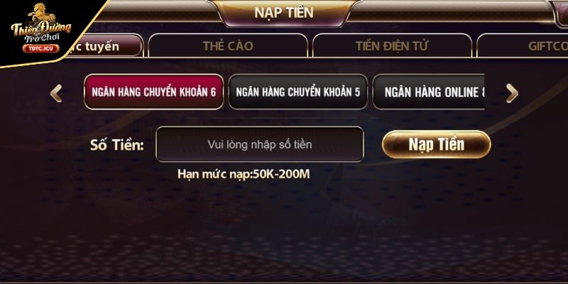 Đăng nhập tài khoản, ấn “Nạp tiền” góc bên phải